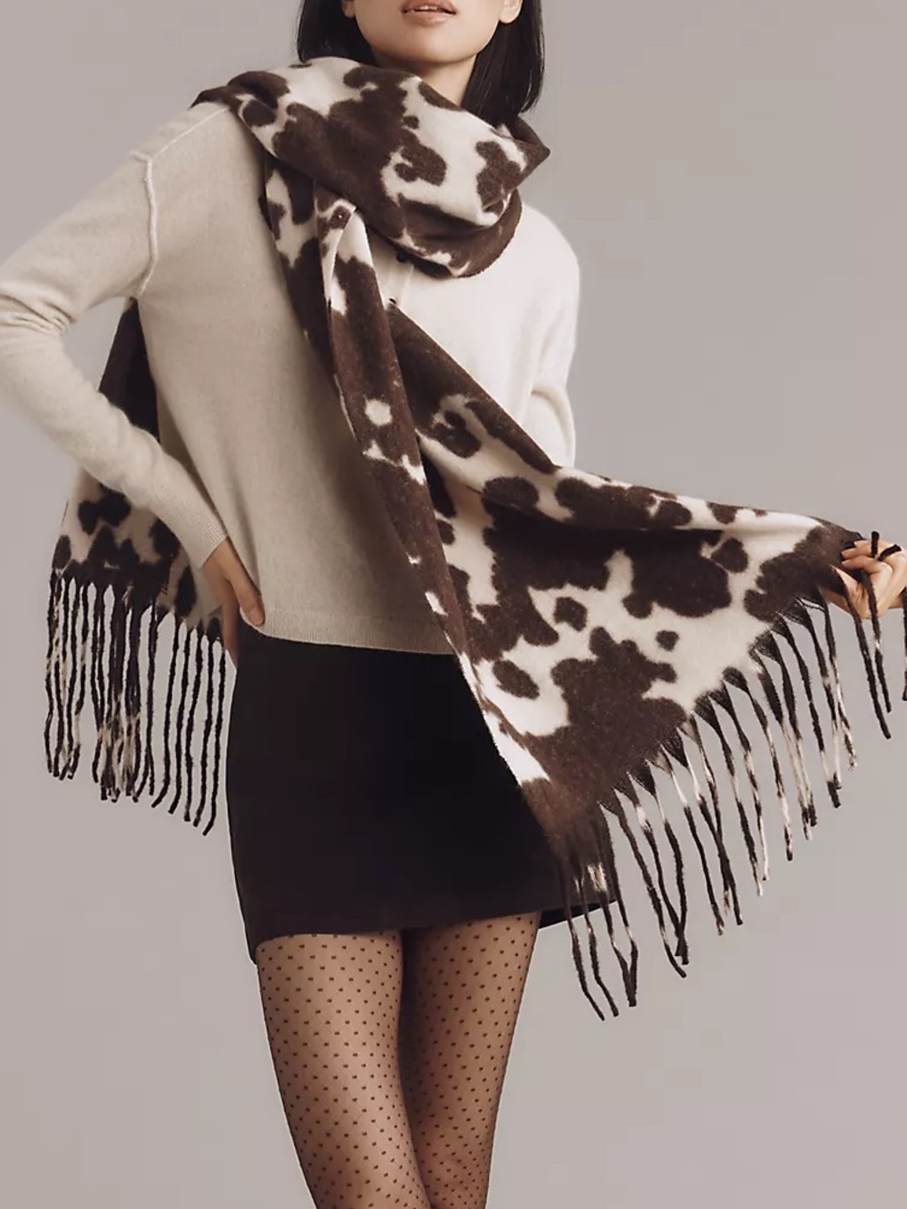 NWOT Maeve Cow Print Brushed Fringe Scarf